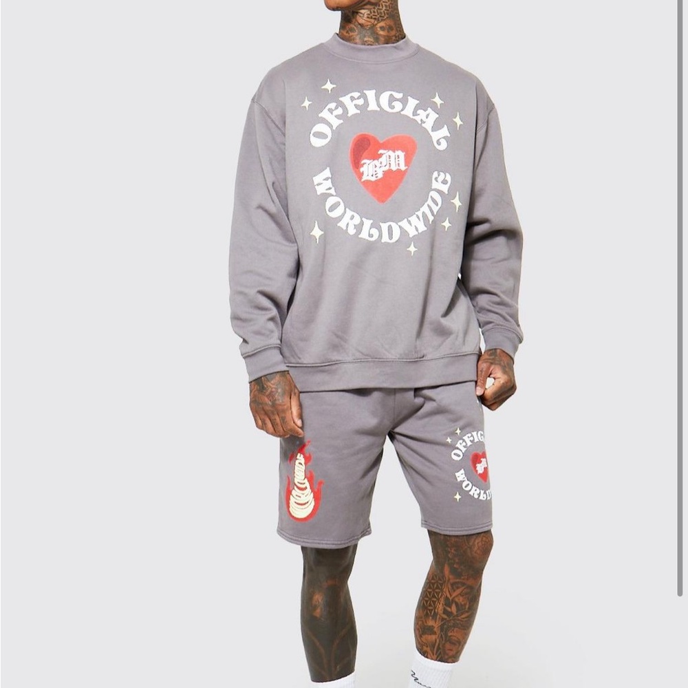 Boohoo Men-Oversized Official Worldwide Short Tracksuit